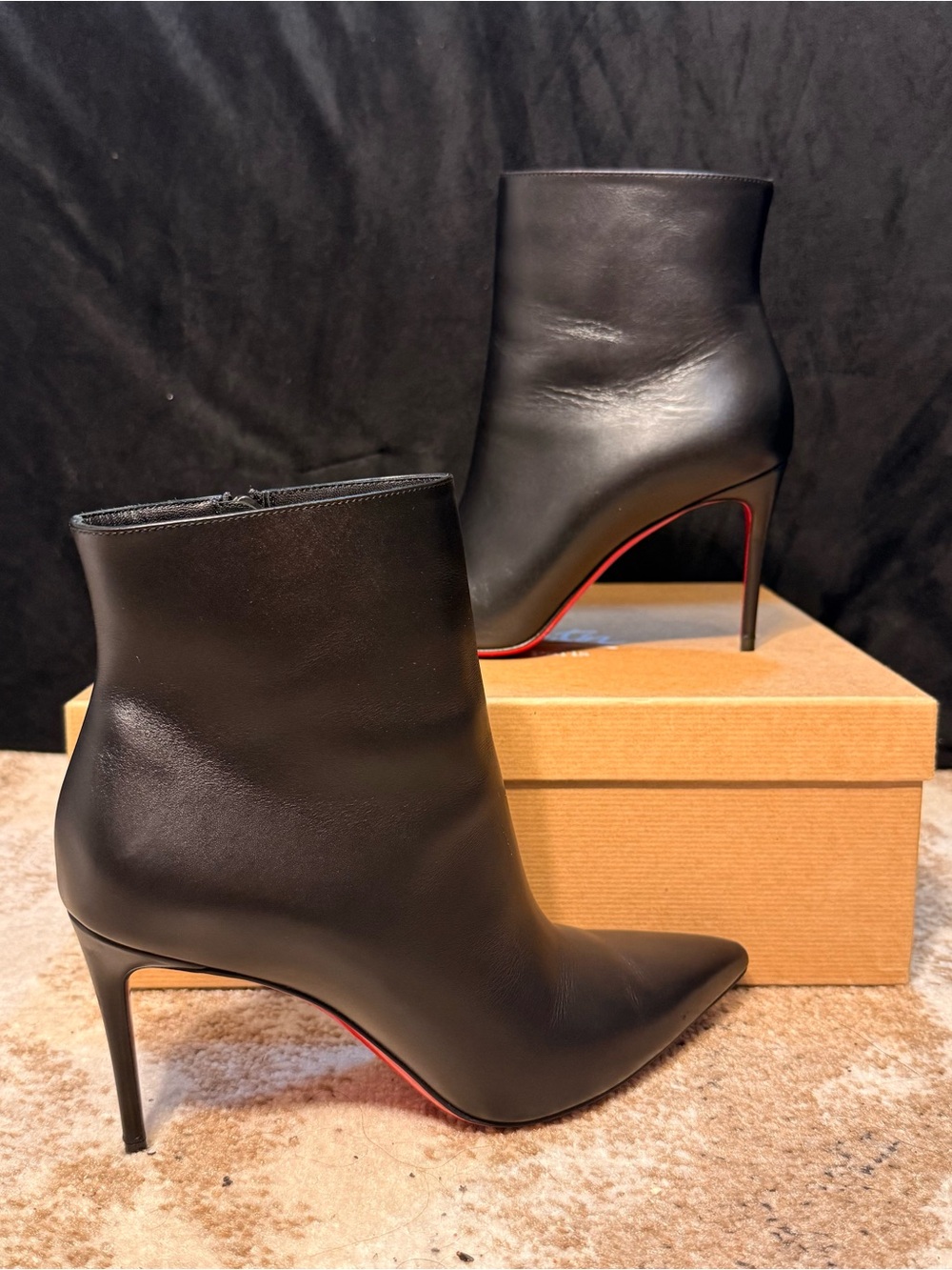 Christian Louboutin Kate So Booty 85 Black Leather Ankle Boots Size 7/7.5 w/ Box